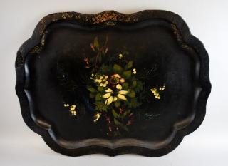 Appraisal: th century Papier Mache tray decorated flowers cm x cm