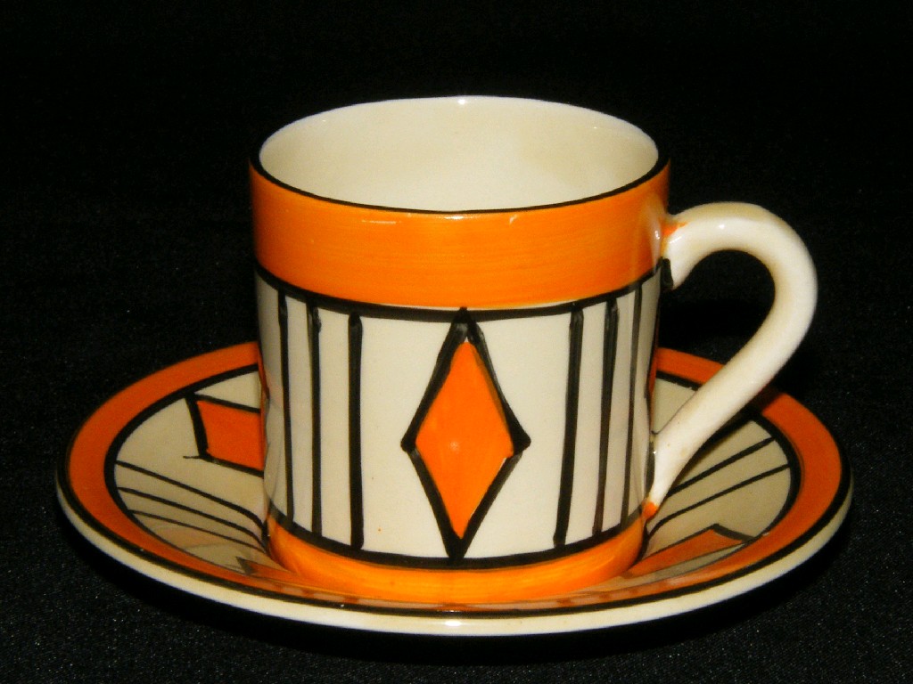 Appraisal: Clarice Cliff 'Diamonds' Bizarre coffee can and saucer cup high