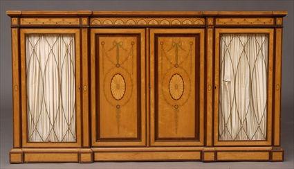 Appraisal: EDWARDIAN MARQUETRY-INLAID SATINWOOD AND MAHOGANY SIDE CABINET The line-inlaid top