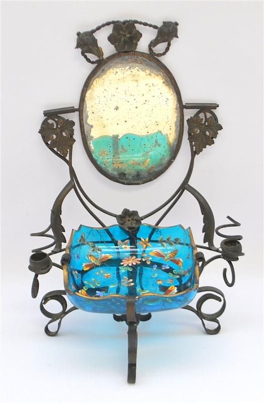 Appraisal: ART NOUVEAU BOHEMIAN BEES BLUE VANITY STAND Art Nouveau c