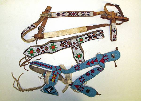 Appraisal: Three Native American beaded headstalls Athabascan Stoney Blackfoot and Sioux