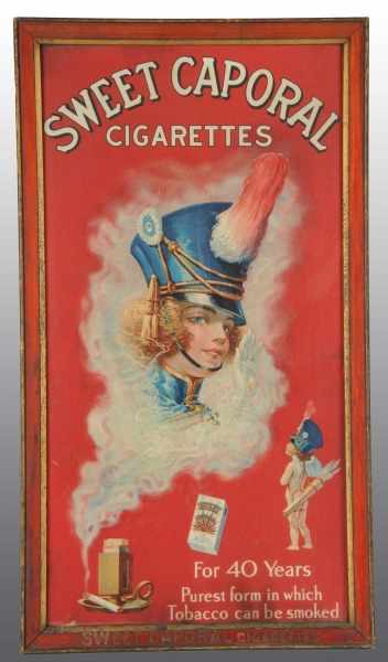 Appraisal: Sweet Caporal Cigarettes Advertising Sign Description Beautiful image of girl