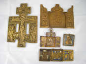 Appraisal: Three brass Russian th th century triptychs largest x cm