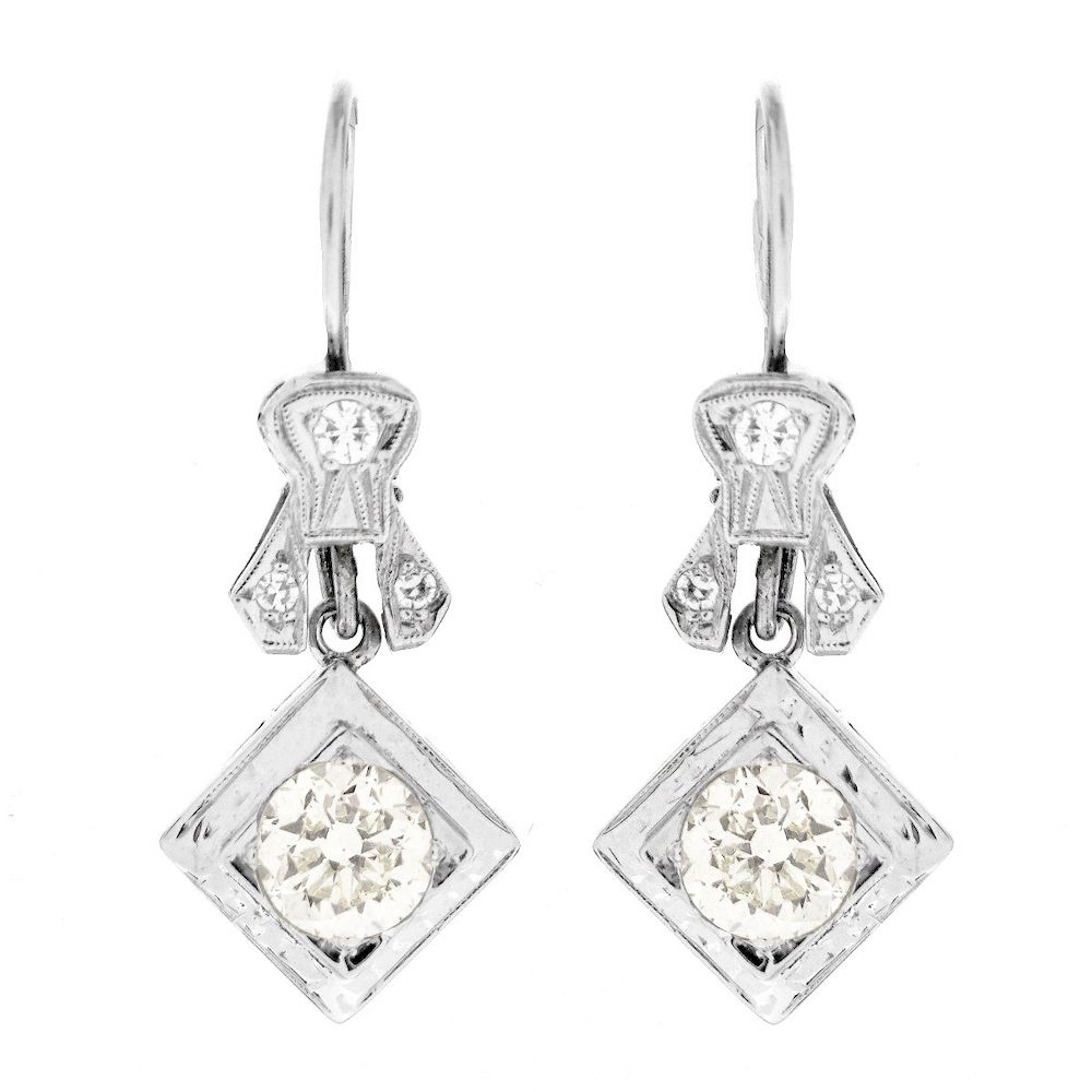 Appraisal: Antique European Cut Diamond Earrings Antique European Cut Diamond and