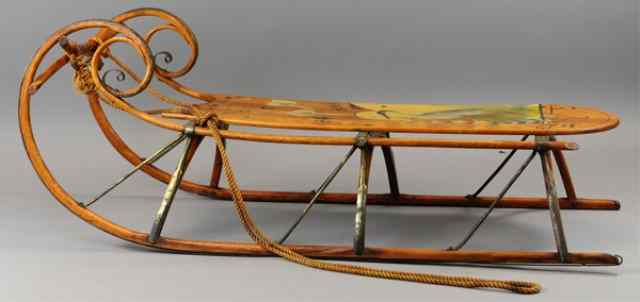 Appraisal: STORK CALLA LILLIES WOOD SLED c striking wood work and