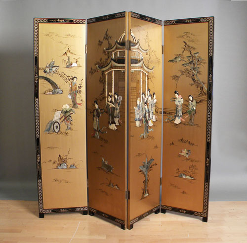 Appraisal: Japanned four panel folding screen h w