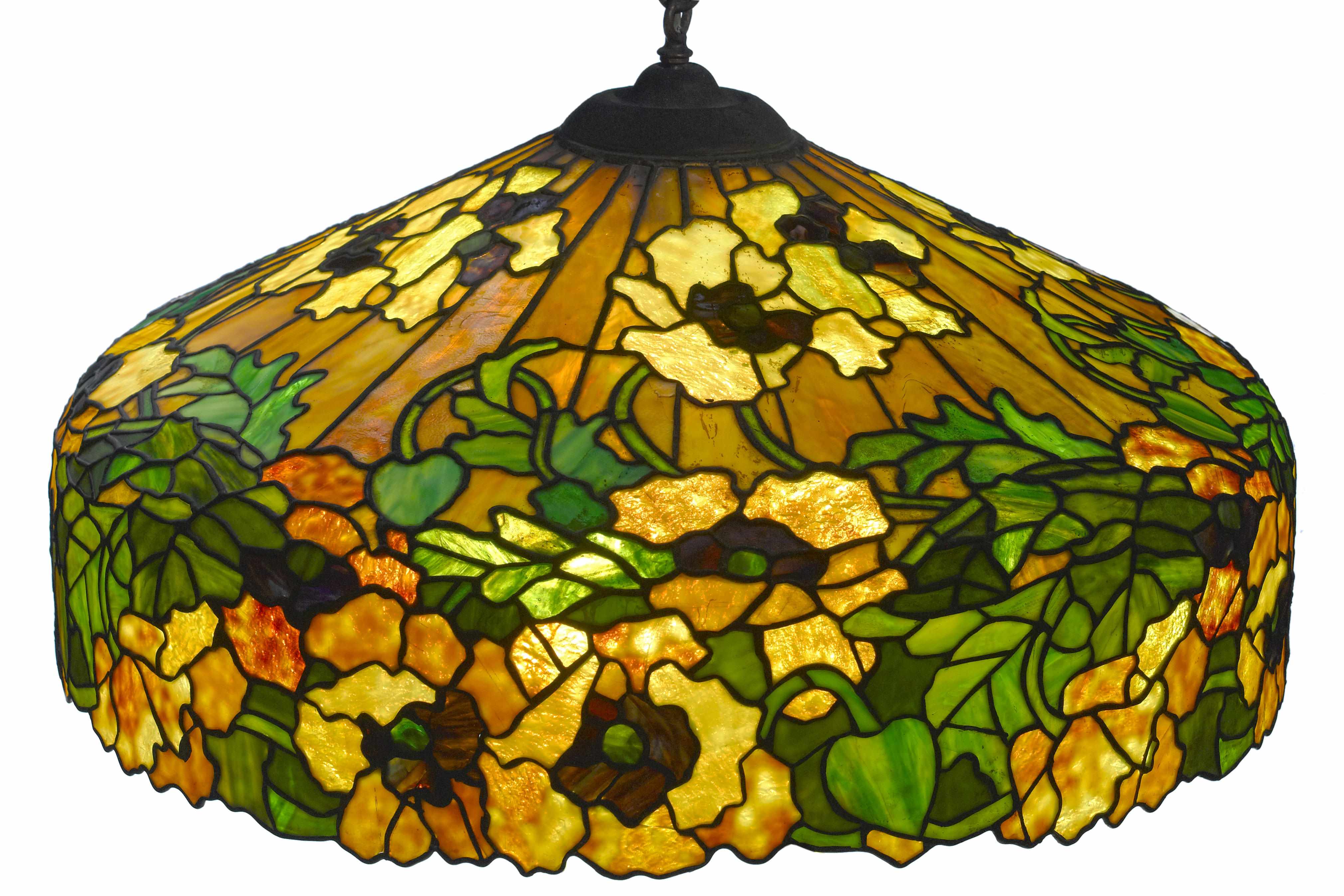 Appraisal: A Duffner and Kimberly Co leaded glass Yellow Poppy hanging