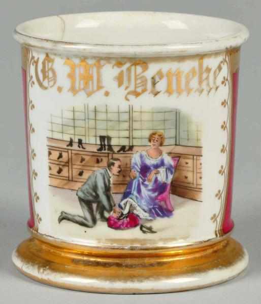 Appraisal: Shoe Salesman Shaving Mug Description Gilt name G W Beneke