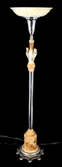 Appraisal: Art Nouveau Alabaster Falcon Floor Lamp Featured in this lot