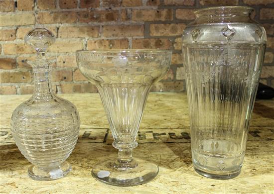 Appraisal: Sale Lot Three Glass Articles includes a decanter an oversized