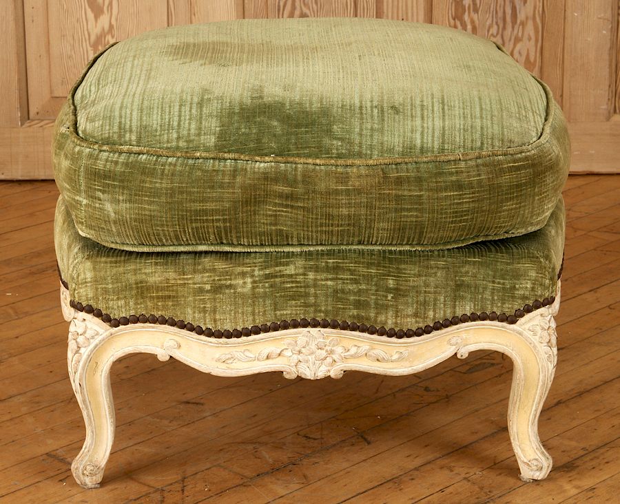 Appraisal: JANSEN LOUIS XV STYLE POUF CARVED FRAME C A Jansen