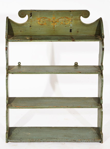 Appraisal: AN ANTIQUE GREEN PAINTED WALL SHELF gilt decoration to the