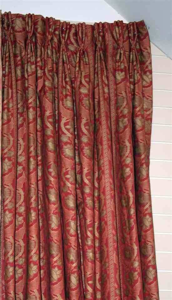 Appraisal: A pair of pink silk floral brocade curtains with matching