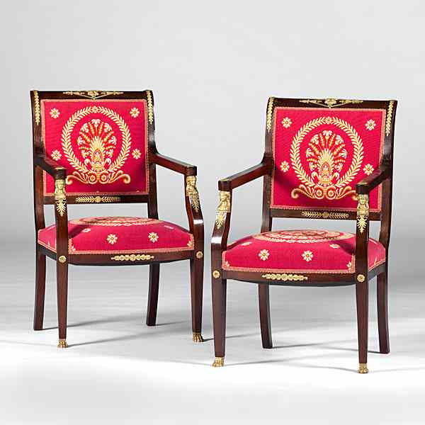 Appraisal: French Empire-Style Armchairs French th century A pair of French