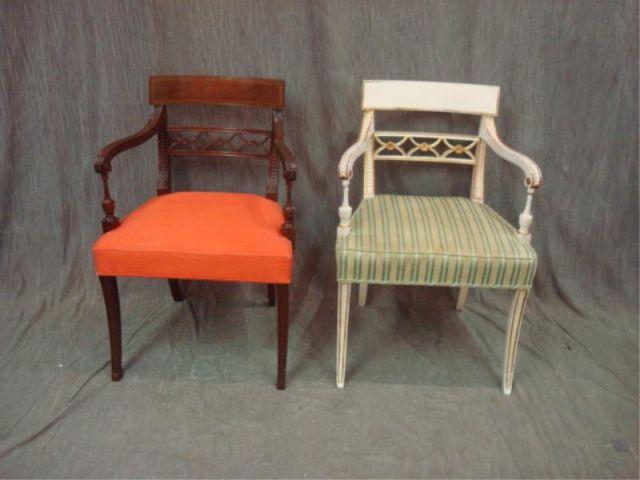 Appraisal: Pair of Neoclassical Style Armchairs Painted white original patina From