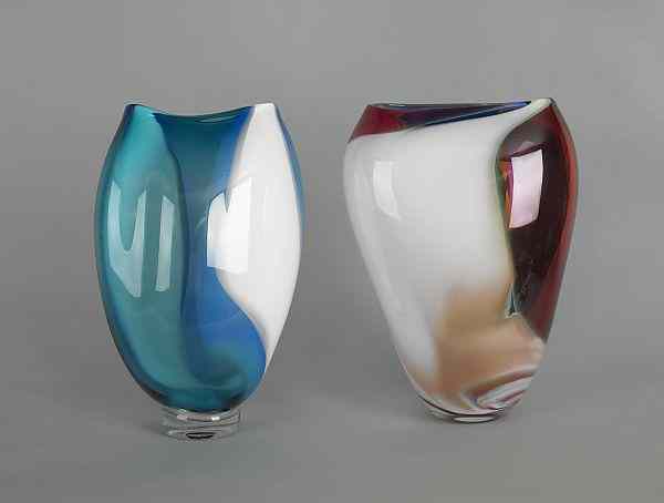 Appraisal: Two contemporary art glass vases signed on base tallest -