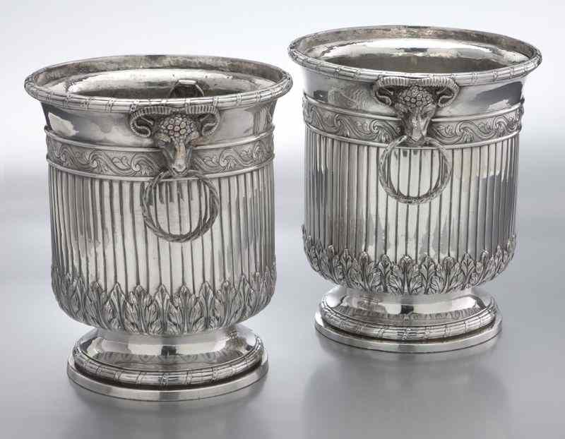 Appraisal: Pr Old Sheffield plate wine coolers of urn formhaving two