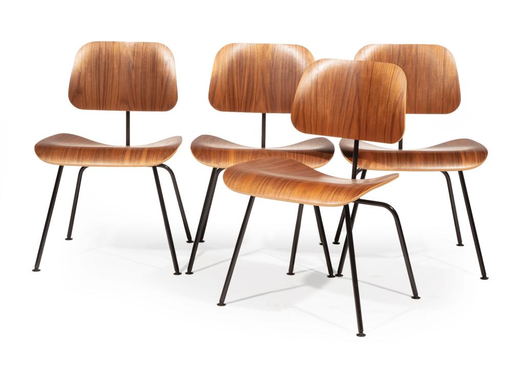 Appraisal: Four Charles and Ray Eames Walnut DCM Chairs round Herman