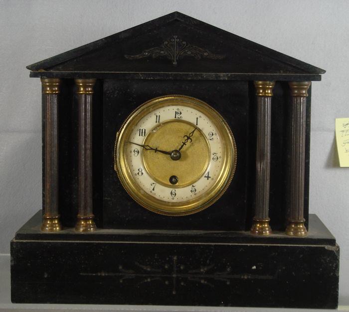 Appraisal: French black marble mantle clock time only chips missing back