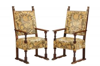 Appraisal: Pair of Continental Baroque Style Walnut Chairs Continental likely Spanish