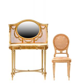 Appraisal: Louis XVI Style Mirrored Marble Top Vanity Chair French Italian