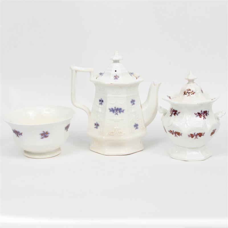 Appraisal: Group of three ironstone Continental lustre pieces with grape leaf