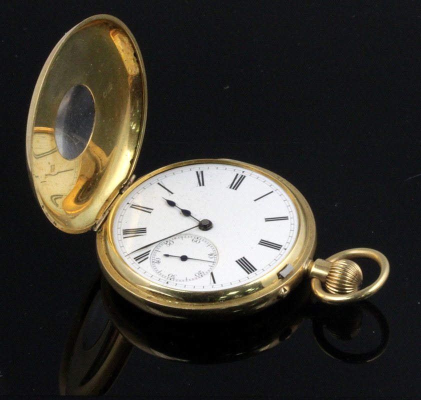 Appraisal: An ct gold cased half-hunter pocket watch the white enamel