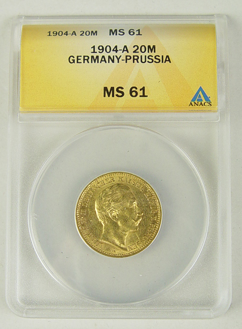 Appraisal: -A German-Prussian Mark Gold Coin ANACS certified and graded MS