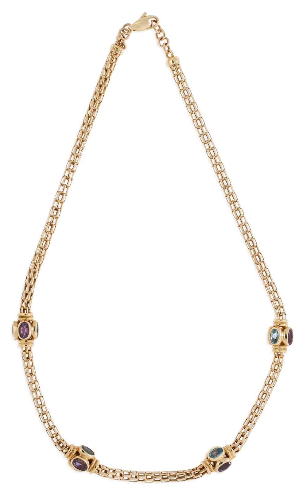 Appraisal: KT YELLOW GOLD AMETHYST AND BLUE TOPAZ NECKLACE APPROX TOTAL