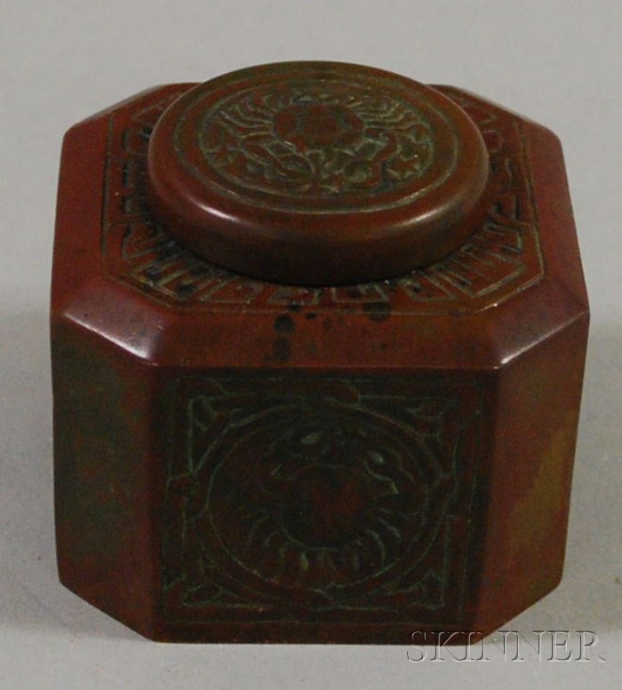 Appraisal: Tiffany Studios Bronze Zodiac Pattern Inkwell impressed marks and