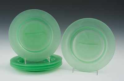 Appraisal: Five Steuben Jade Green Aurene Glass Dessert Dishes The delicate