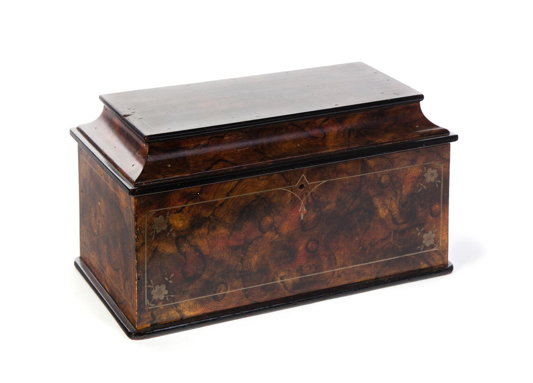 Appraisal: INK STAINED JEWELRY BOX American mid th century Mixed woods