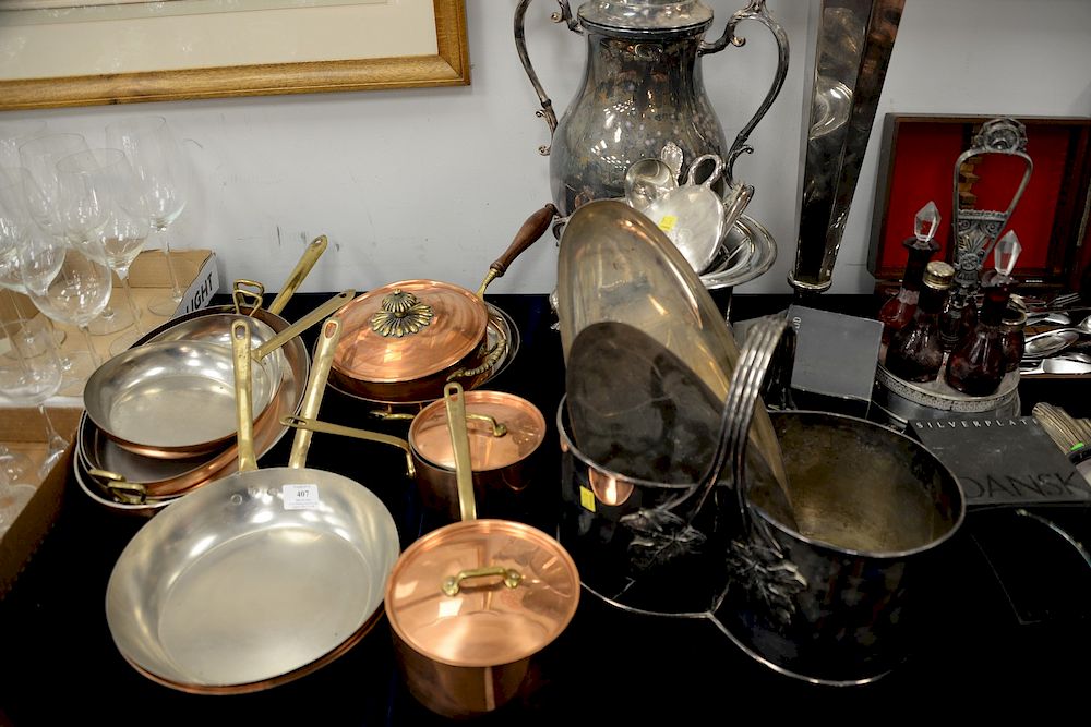 Appraisal: Large silver plate and copper lot to include a Bohemian