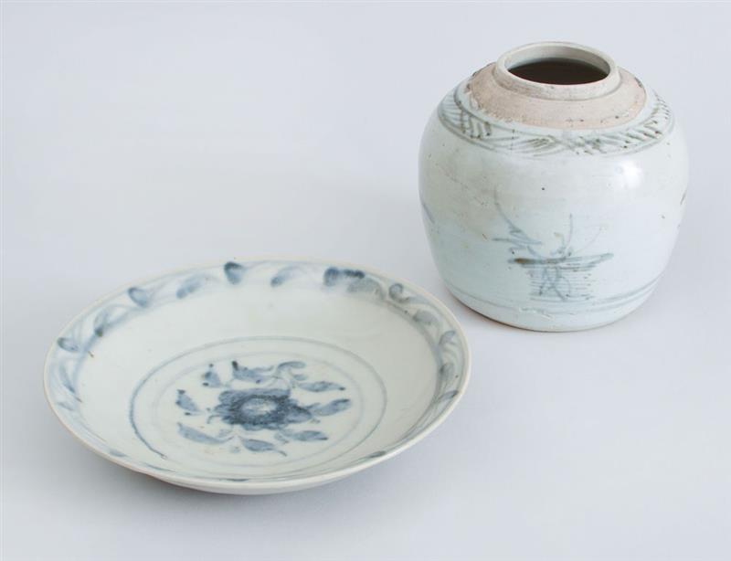 Appraisal: Chinese Ming Style Blue and White Porcelain Dish Together with