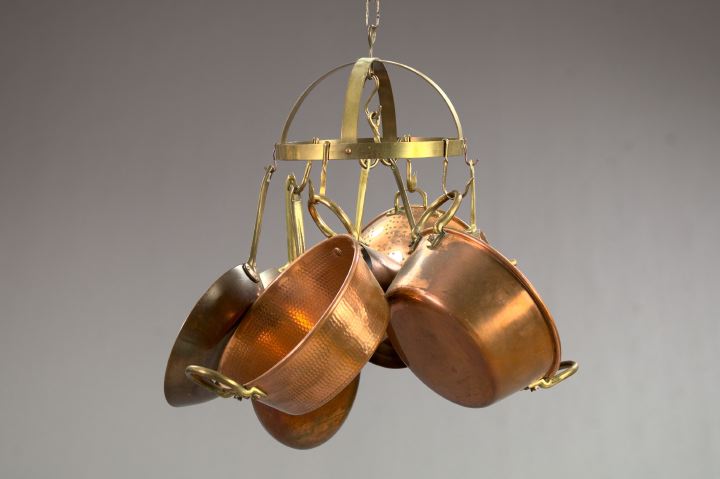 Appraisal: Eight-Piece Group of Copper Items with Hanging Rack consisting of