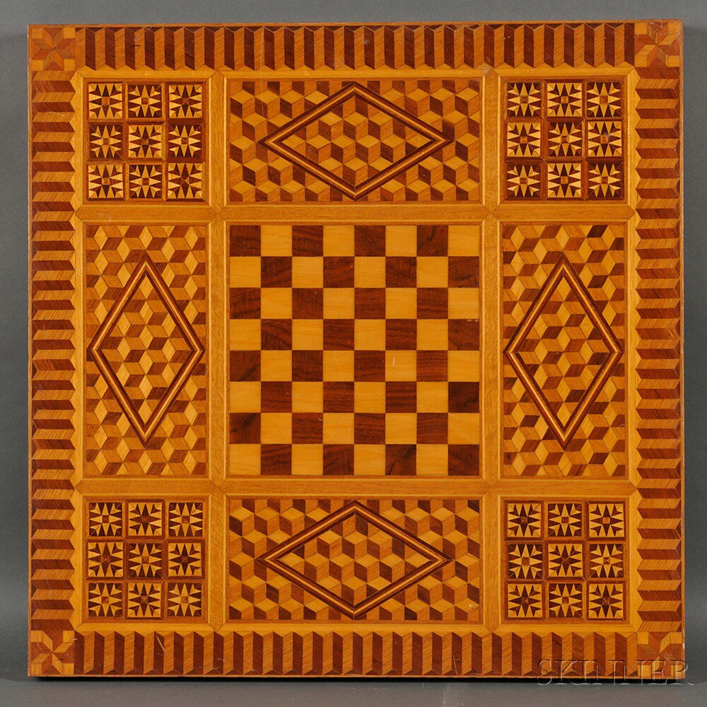 Appraisal: Marquetry-decorated Games Table probably America late th century the table