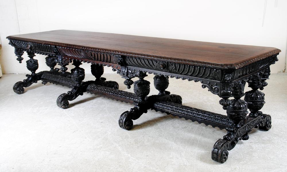 Appraisal: AN IMPRESSIVE VICTORIAN CARVED OAK REFECTORY TABLE in the Elizabethan