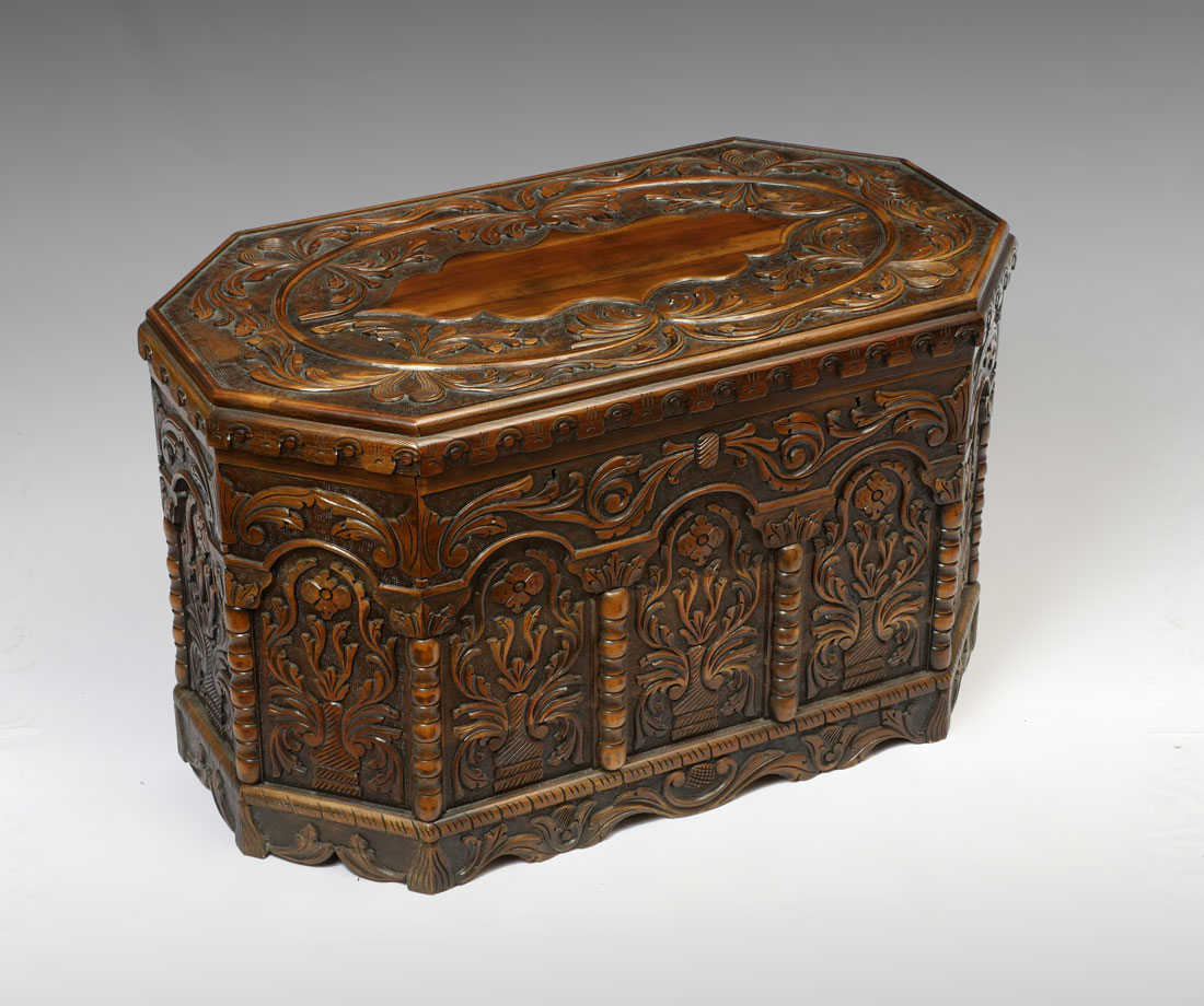 Appraisal: PERSIAN CARVED DOWRY CHEST th century profusely carved all over