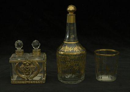 Appraisal: French Empire-Style Gilt-Brass Mounted Glass Double Scent Bottle Together with