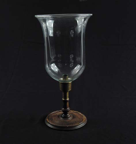 Appraisal: HURRICANE CANDLE LAMP Wonderful candle lamp has turned wooden base