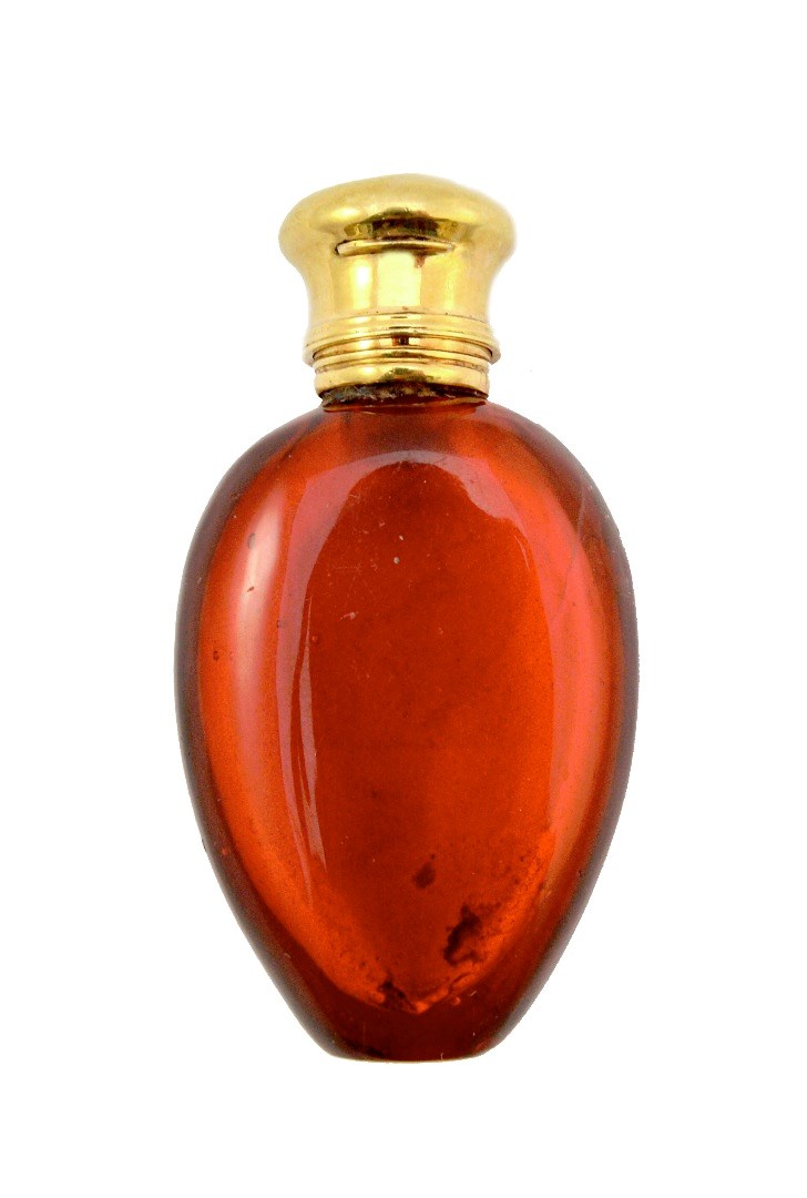 Appraisal: A red glass and gilt metal mounted scent bottle late