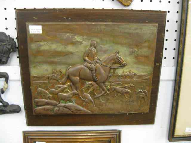 Appraisal: Embossed Copper Plaque of Fox Hunt signed R C B