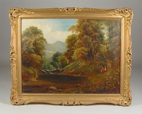 Appraisal: Oil on Canvas Landscape Probably English th Century Two figures