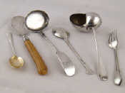 Appraisal: Silver flatware including a fiddle pattern sauce ladle Exeter a