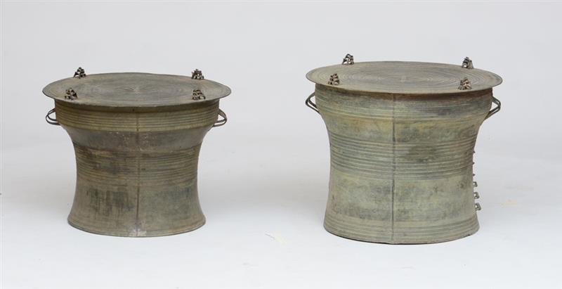 Appraisal: PAIR OF SHAN TYPE BRONZE RAIN DRUMS MODERN x in