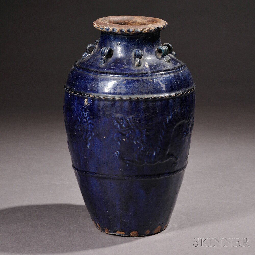 Appraisal: Large Martaban Jar China the ovoid body rising to a