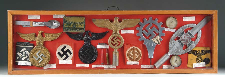 Appraisal: CASE WITH NAZI ITEMS x - wood case with Plexiglas