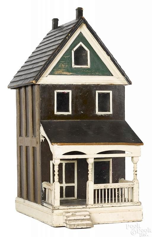 Appraisal: Craftsman painted wood two story doll house Craftsman painted wood