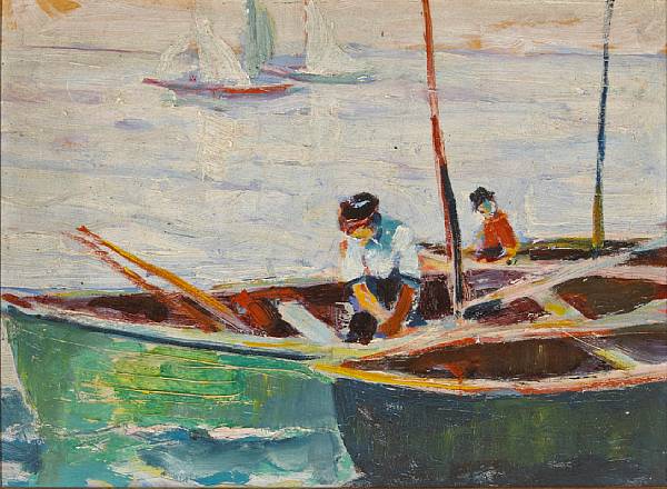 Appraisal: Selden Connor Gile - Two Fishermen in Boats with Sailboats