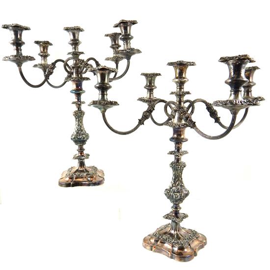 Appraisal: SILVER Pair of silver over copper five light candelabras unmarked